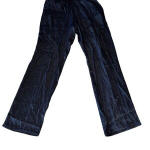 Womens Dark Wash Wide Leg Lounge Pants Elastic Waist Drawstring Size L Polyester